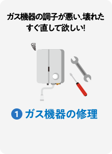 ガス機器の調子が悪い、壊れた すぐ直して欲しい！ 1:ガス機器の修理